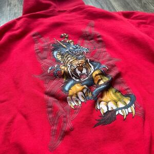 Y2K Emergency Exit Dragon Tiger Graphic Hoodie Pullover Sweatshirt Red‎ Kids